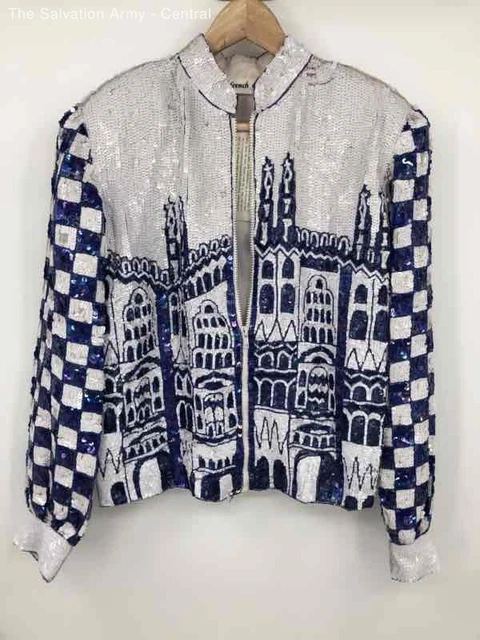 French Collizioni Blue And White Sequined Two-Piece Set - Size Women's Medium