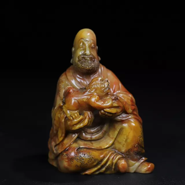 Chinese Natural Shoushan Stone Hand-carved Exquisite Arhat Statue Seal