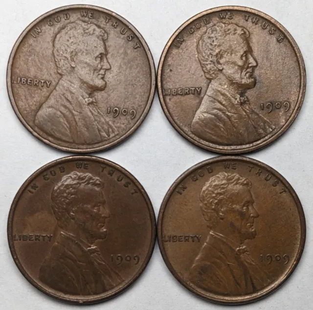 1909 VDB Lincoln Head Pennies Lot of 4