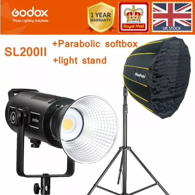 UK Godox SL200II 200w LED Video Light with Bowens+NiceFoto 90cm Deep Softbox
