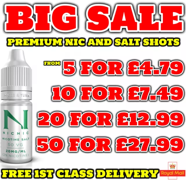 Nicotine Shots & Nic Salts Vape Drop E Liquid 10ml 18MG 20MG 50% 70% 100% VG PG