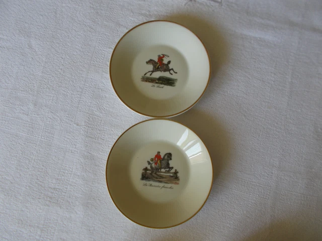 2 tasses et sous tasses à café, moka. Raynaud Limoges. Cheval et jockey 2