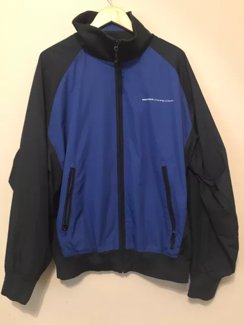 Nautica Competition Windbreaker Jacket Men’s Size XL Blue Spellout Logo Polo