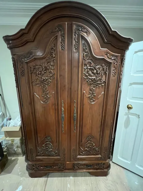 Solid Mahogany Armoire Wardrobe Two Door Intricately Carved