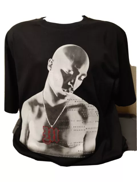 Grand T-shirt homme Makaveli Tupac 2pac Shakur Deathrow Thug Life noir