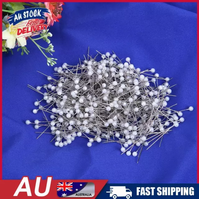 AU 100pcs Round Pearl Head Sewing Needles Stitch Pins Bride Corsage(White)