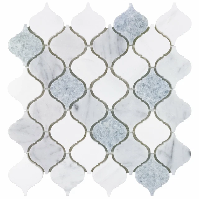 Classic 2X2 Arabesque White Blue Gray Dolomite Carrara Stone Mosaic Tile MTO0685