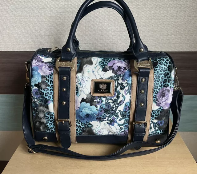 LYDC LONDON LARGE Navy White Floral Design Tote Handbag Excellent