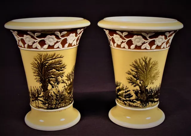 VERY RARE SIGNED 1790s PAIR of SPODE VASES MOCHAWARE MOCHA WARE PEARLWARE MINT