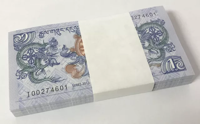 Bhutan 1 Ngultrum 2013 P 27 UNC Lot 100 PCS 1 Bundle NR