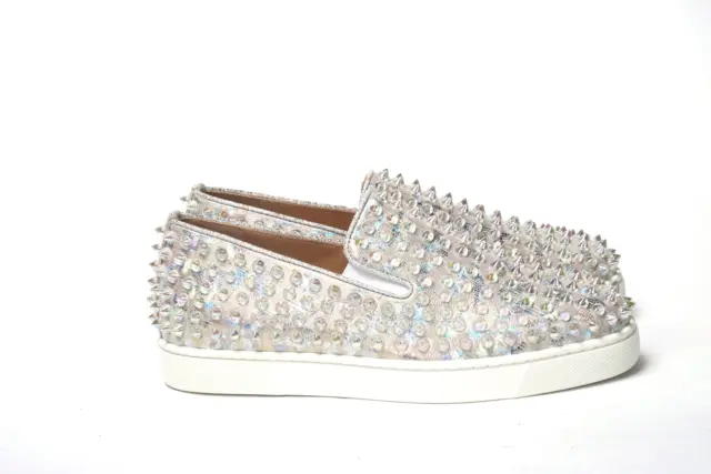 Christian Louboutin Metallic White Ab/Clear Roller Boat Flat Sneakers EU35.5 US5