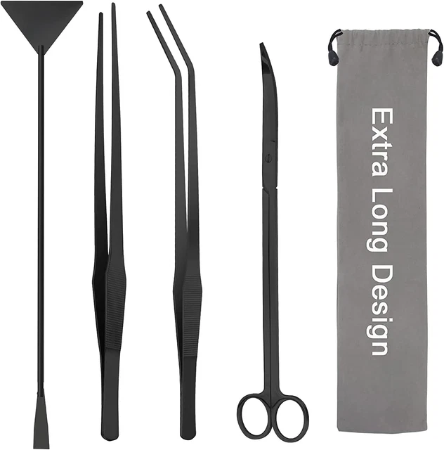 Aquarium Aquascape Tools Kit 15 Inch, 4 in 1 Anti-Rust Aquatic Plant Aquascaping