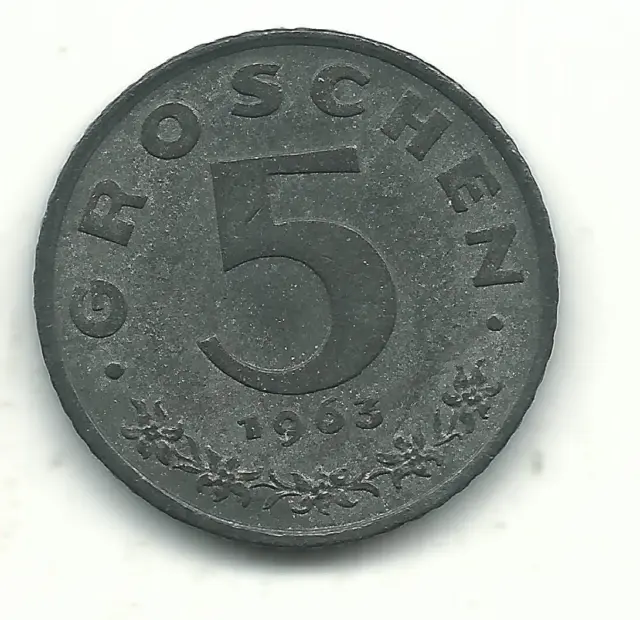 A Very Nice High Grade Au/Unc 1963 Austria 5 Groschen Coin-Oct459