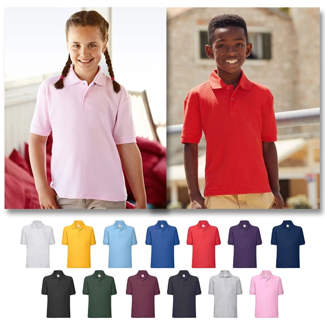 POLO T Shirt Boys Girls School Uniform Plain Kids Tee Top Sports PE FOTL