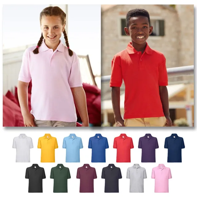 kids POLO T Shirt Boys Girls School Uniform Plain Kids Tee Top Sports PE FOTL