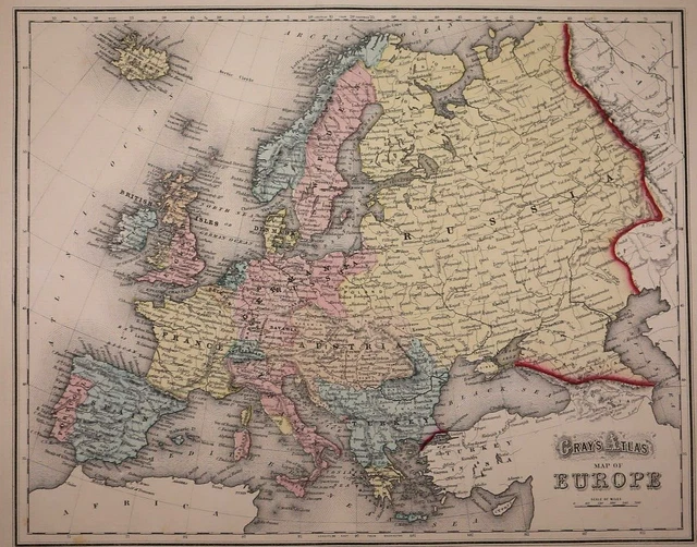 Authentic 1882 O.W. Gray Atlas Map ~ EUROPE ~ FreeS&H   Inv#183