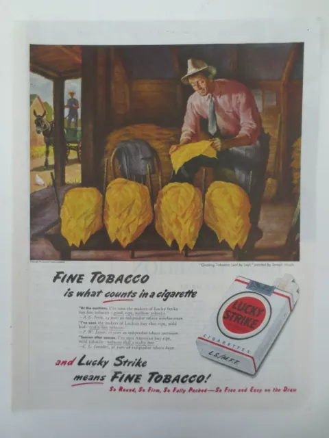 Vintage advertising 1940s ad LUCKY STRIKE CIGARETTES tobacco grading art