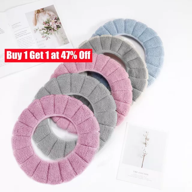 Toilet Seat Cover Warm Padded Fluffy Soft Pink Blue Grey Washable Cushion UK