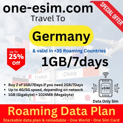 [eSIM] Germany Cheap Travel eSIM Data Roaming 1 GB for 7 Days