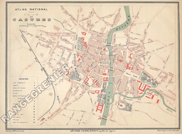 PLAN  ANCIEN de ville de CASTRES - TARN (81) -  édition 1877