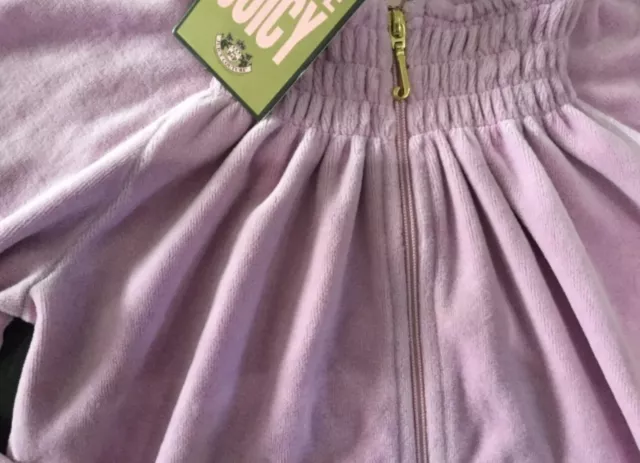 Felpa con cappuccio in velluto lilla nuova con etichette Juicy Couture nuova e vera bambina età 8 anni con maglione ""J 3