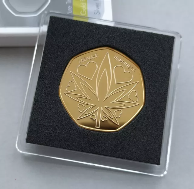 'Legalise' Cannabis/Weed Leaf / Ganja Design Gold Plated Commemorative Coin