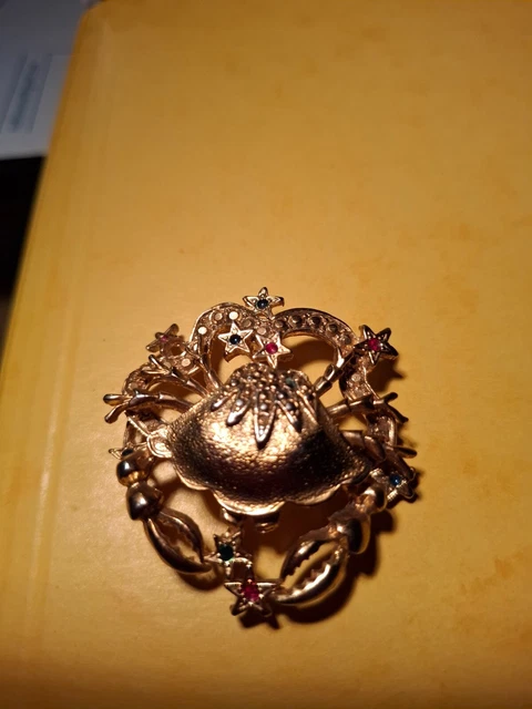 Broche Vintage Pays Basque - Métal Argenté Terni - Motifs étoile, Fleur De Lis, Lion, Arbre - Marque Oritza