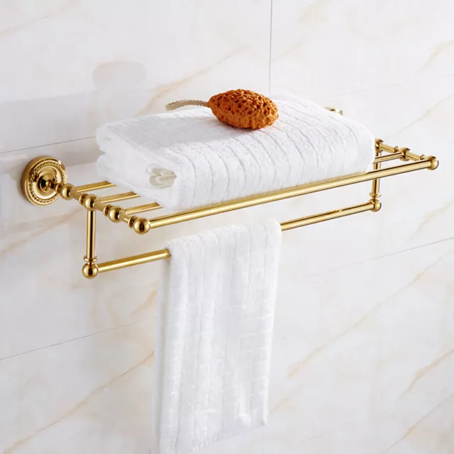 Gold Polished Brass Bathroom Accessories Towel Shelf Towel Bar Bath Hardware Set