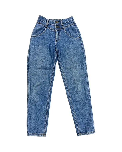 VTG Lee Double Waist Blue Denim Jeans Sz 26x28