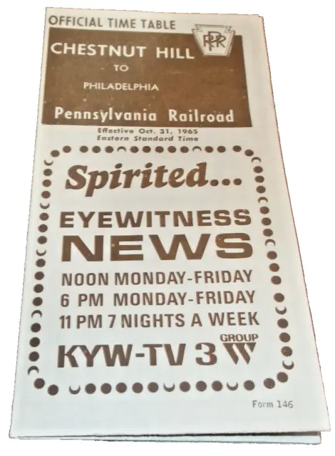 October 1965 Pennsylvania Railroad Prr Chestnut Hill Public Timetable