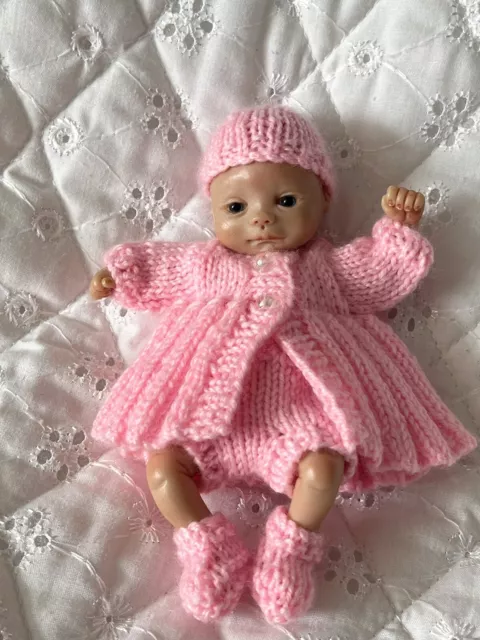 Hand Knit Dolls Clothes Fit 4-5ins Ooak Baby