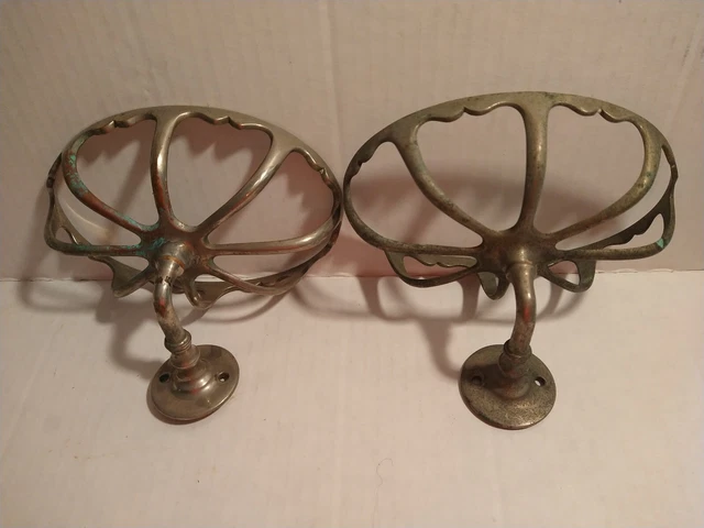 Lot of 2 - Antique Vintage Nickel Brass Wall Mount  Soap/Sponge  Holder