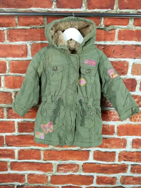 Baby Girls Age 18-24 Month 92Cm Next Khaki Parka Jacket Coat Faux Fur Hooded