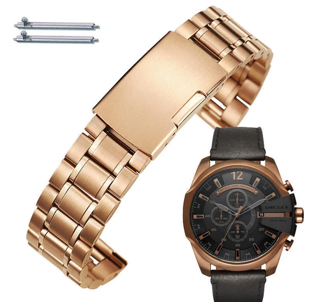 Rose Gold Tone Metal Replacement Watch Band Fits Diesel Mega Chief DZ4459
