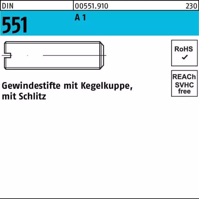 Gewindestift DIN 551 m.Kegelkuppe/Schlitz M 10 x 16 A1 / 1.4305