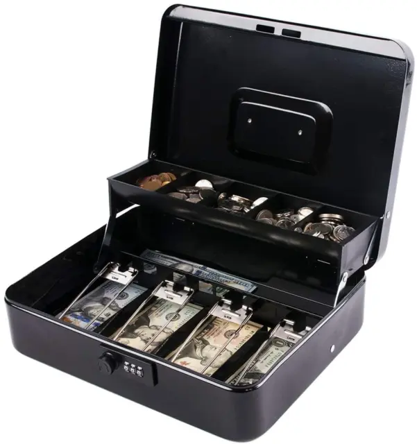 Large Steel Cash Box Safe Chest Key Lock Money Document Cash Jewelry NEW