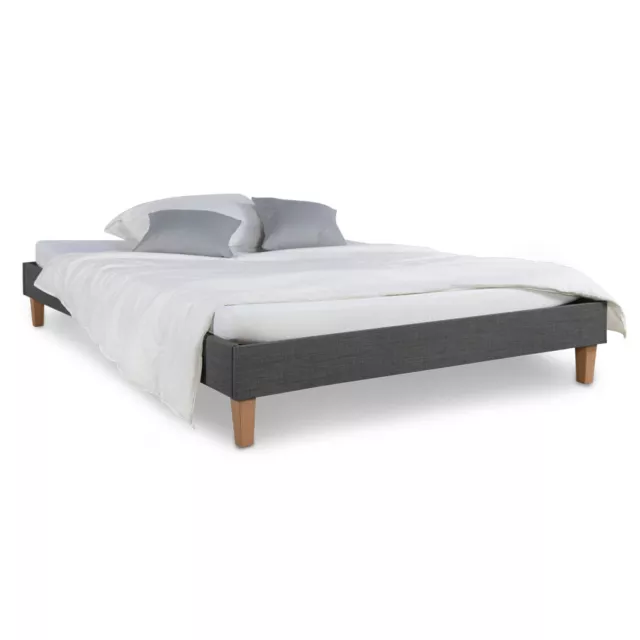 Lit Rembourré Double Adulte 140x200 Gris Cadre de Sommier à Lattes Homestyle4u