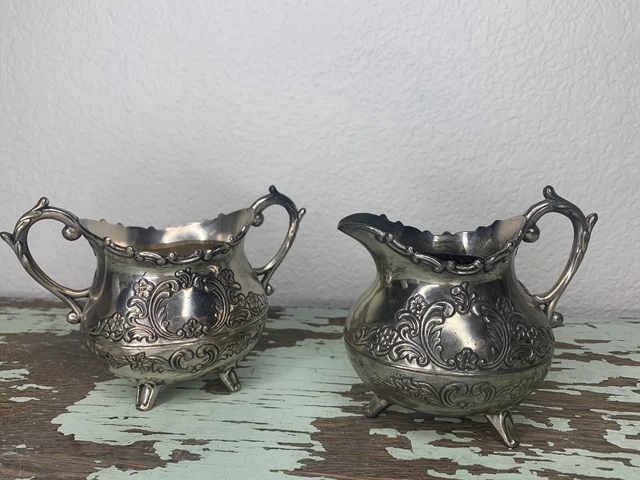 Holiday Imports Silver Plated Ornate Cream and Sugar