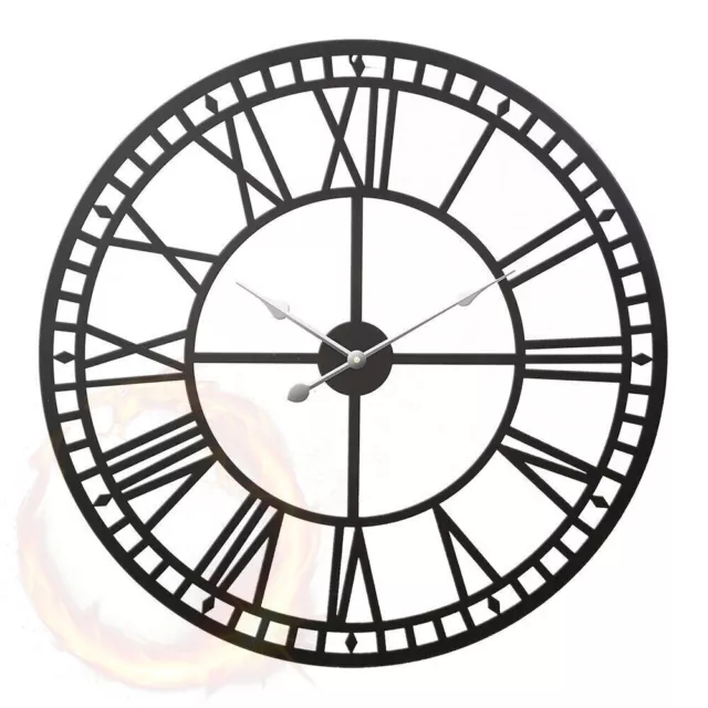 50-80cm Large Wall Clock Roman Numerals Giant Round Face Black In/Outdoor Garden