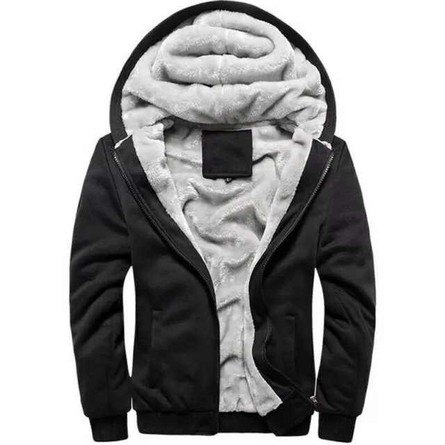 Mens Winter Warm Fleece Lined Hoodie Coat Thick Sports Hooded Jacket Outwear 3