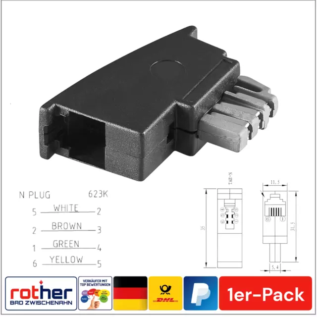 Telefon-Adapter TAE N-Stecker > RJ11 (6P4C) Kupplung (1er-Pack)