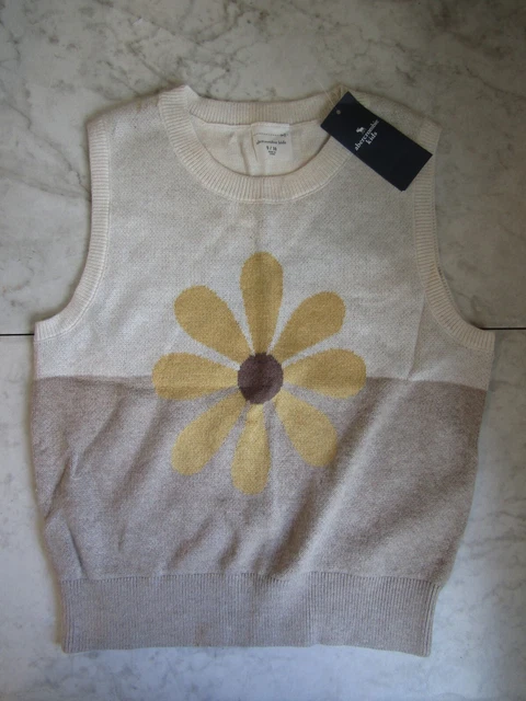 NWT Abercrombie Kids Beige Daisy Cotton/Viscose Knit Sweater Vest Youth SZ 9/10