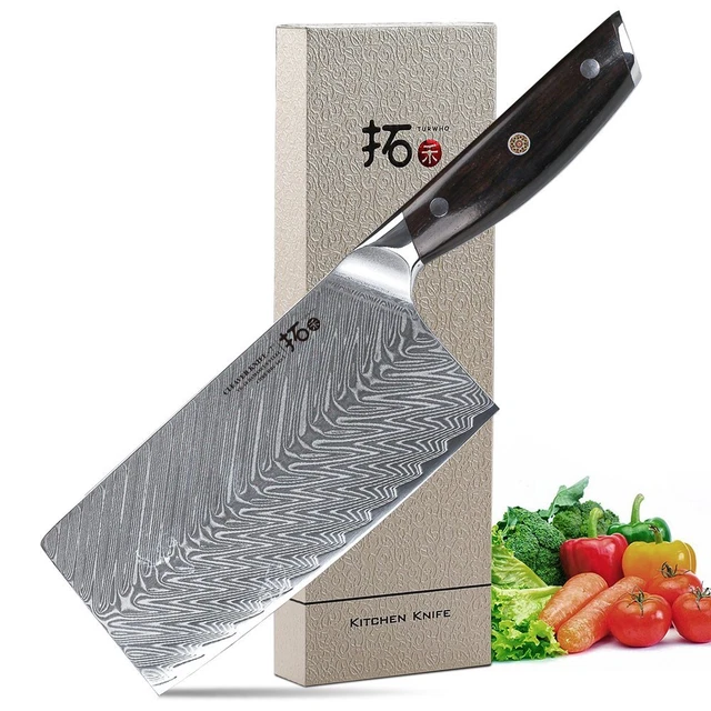TURWHO 7in Chef Chopper Kitchen Cleaver Knife Japanese VG10 Damascus Steel Knife