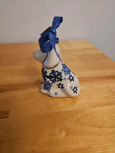 Polish Pottery Puppy Dog Snowflakes Blue Cream Ornament  Boleslawiec, Poland NWT 2