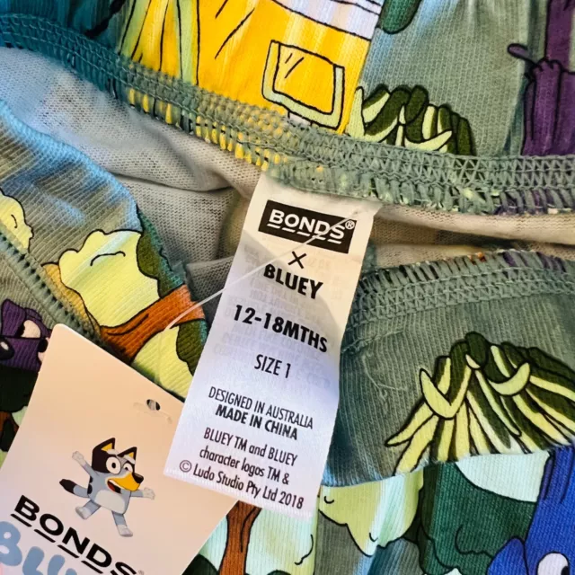 Bonds Baby Bluey Camping Grey Green Yellow Jean Luc Hipster Shorts Size 1 BNWT 3