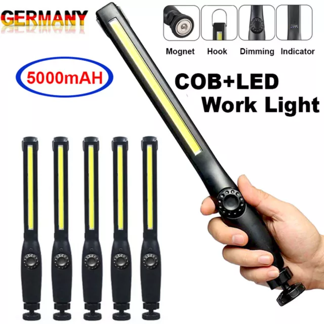 2x COB LED KFZ Arbeitsleuchte Akku Magnet Werkstattlampe Handlampe Stablampe USB