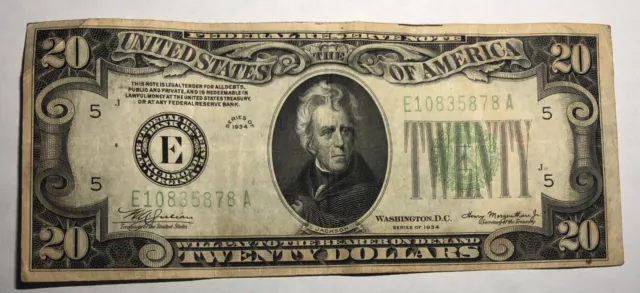 1934 $20 Federal Reserve Note FRB E Richmond FR2054E. VF. #35