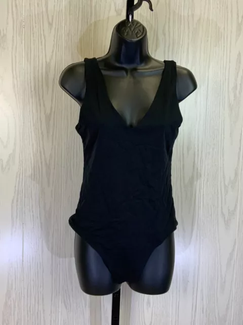 Women's Sleeveless V-Neck Bodysuit, Size L, Black NEW