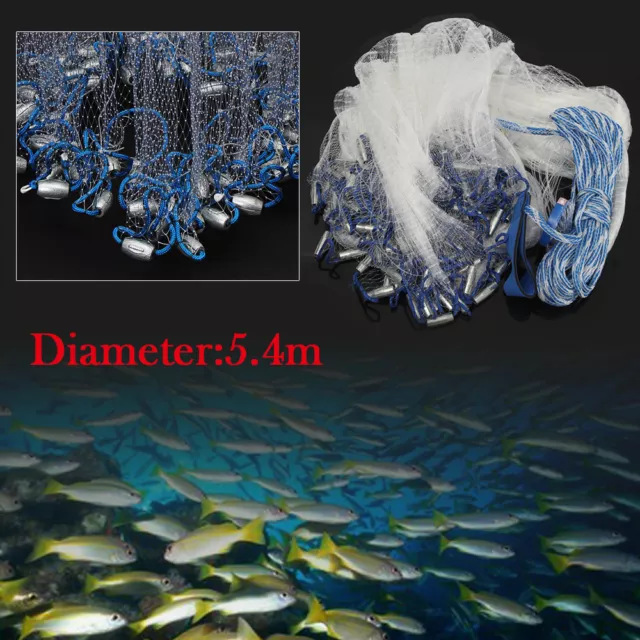 10/14/18/22FT Fishing Net Cast Net Bait Hand Cast Trap Network Mesh Easy Throw