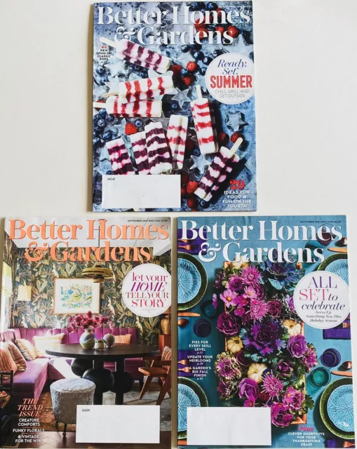 Lot of 3 - Better Homes & Gardens Magazines - July, Sept, Nov 2021 - EXCELLENT